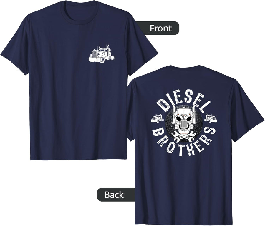 Diesel Brothers Truck Driver Tees and T Shirts FRONT and BACK PRINT for Men and Women - Navy Blue