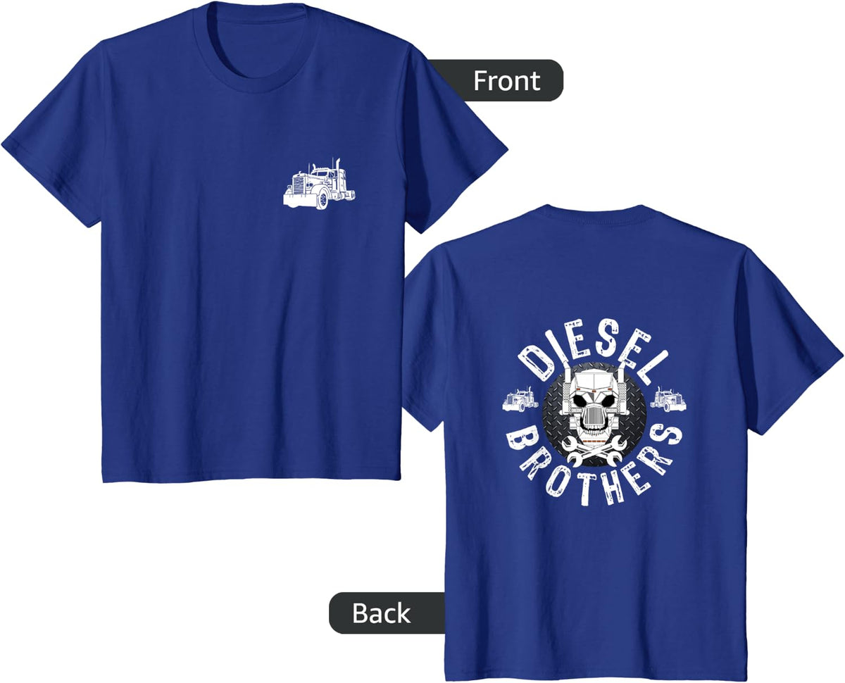 Diesel Brothers Truck Driver Tees and T Shirts FRONT and BACK PRINT for Men and Women - Royal Blue