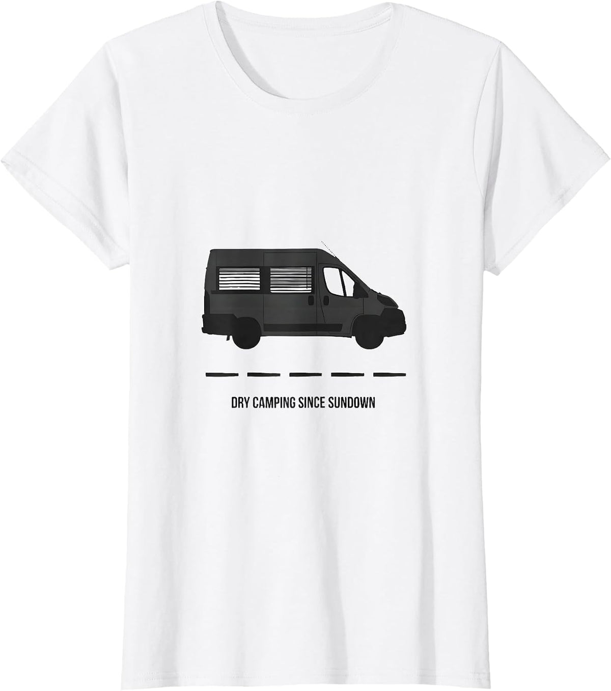 Dry Camping Since Sundown Retro Van Life Nomads Road Trip T-Shirt - White