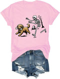 Skeleton Chasing Dog Shirt Goldendoodle Stealing Bone T-Shirt - As Pictured