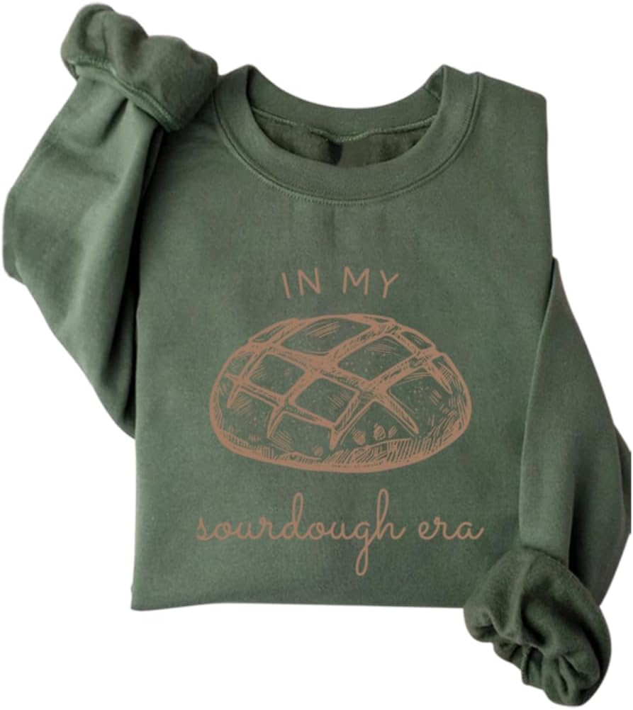 In My Sourdough Era Sweatshirt Women Sourdough Graphic Long Sleeve Shirts Baking Lover Crewneck Pullover Sweater - Dark Green