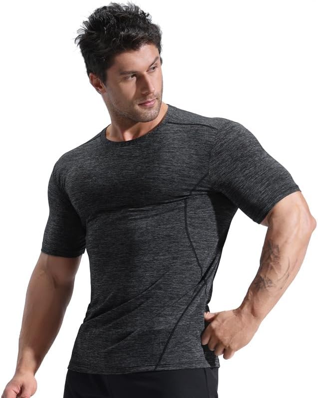 T-Shirt - Slim Fit Running Short Sleeve Training Top - Dark Gray