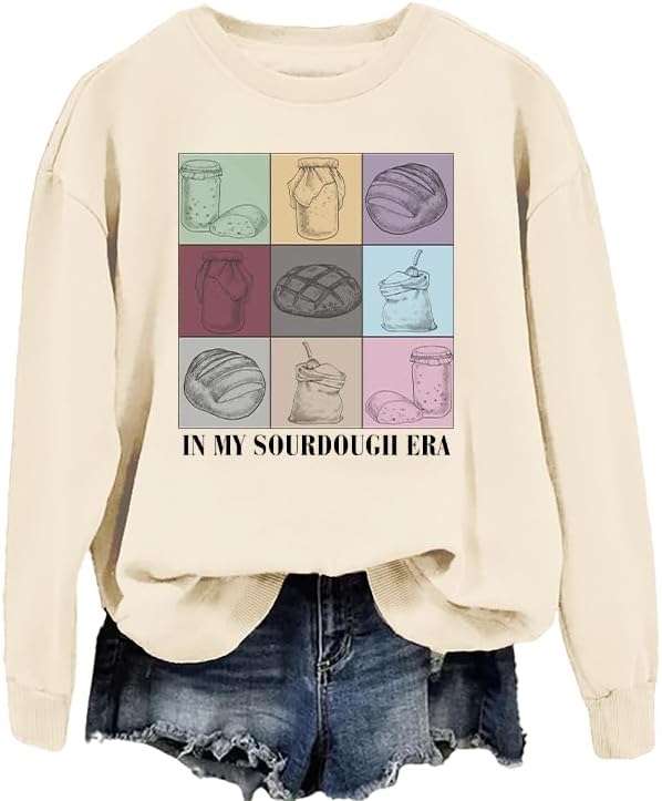 Sourdough Sweatshirt For Women In My Sourdough Starter Era Sweatshirt Baking Crewneck Tops - Creamy Yellow