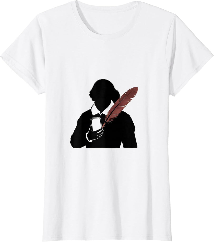 Women's Shakespeare Silhouette Minimalist English Literature Humor T-Shirt - White