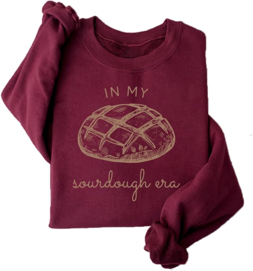 In My Sourdough Era Sweatshirt Women Sourdough Graphic Long Sleeve Shirts Baking Lover Crewneck Pullover Sweater - Wine Red