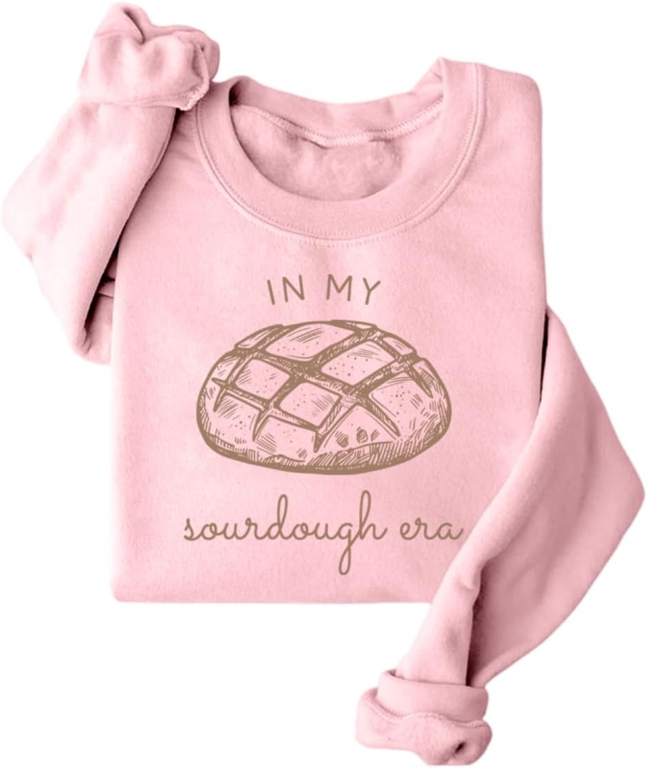 In My Sourdough Era Sweatshirt Women Sourdough Graphic Long Sleeve Shirts Baking Lover Crewneck Pullover Sweater - Pink