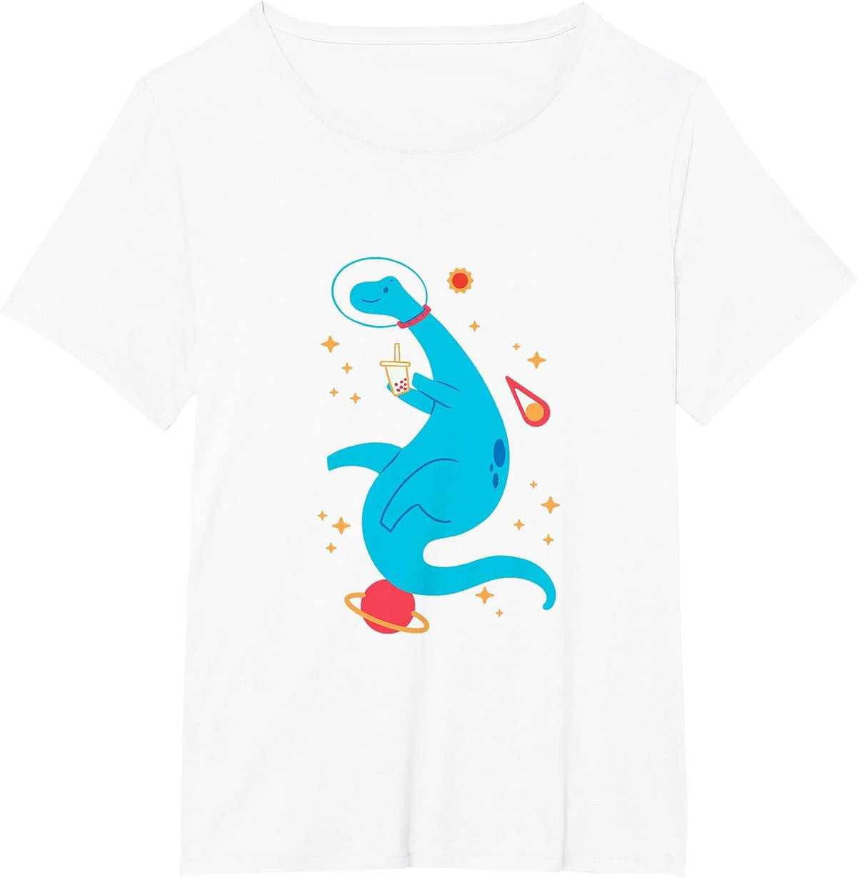 Cute Brontosaurus Astronaut Space Dinosaur T-Shirt - White