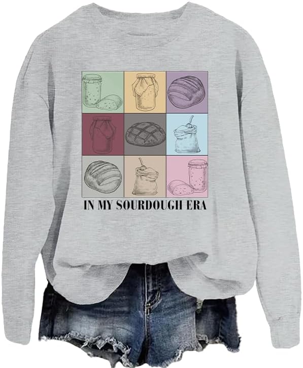 Sourdough Sweatshirt For Women In My Sourdough Starter Era Sweatshirt Baking Crewneck Tops - Grey