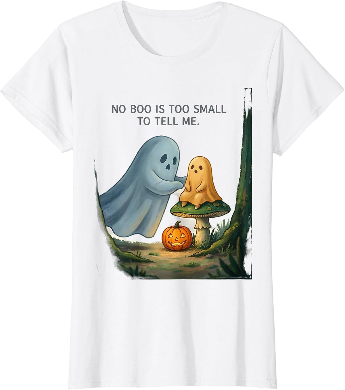 Women's No Boo Is Too Small To Tell Me Storybook Ghost Halloween T-Shirt - White