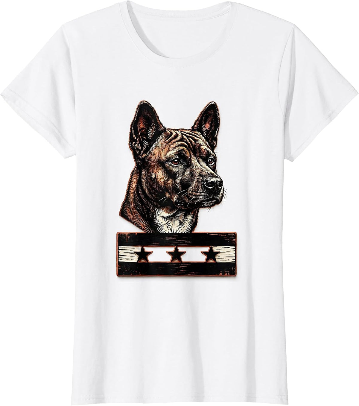 Women's Basenji Head Wood Type Patriotic Dog Dad T-Shirt - White