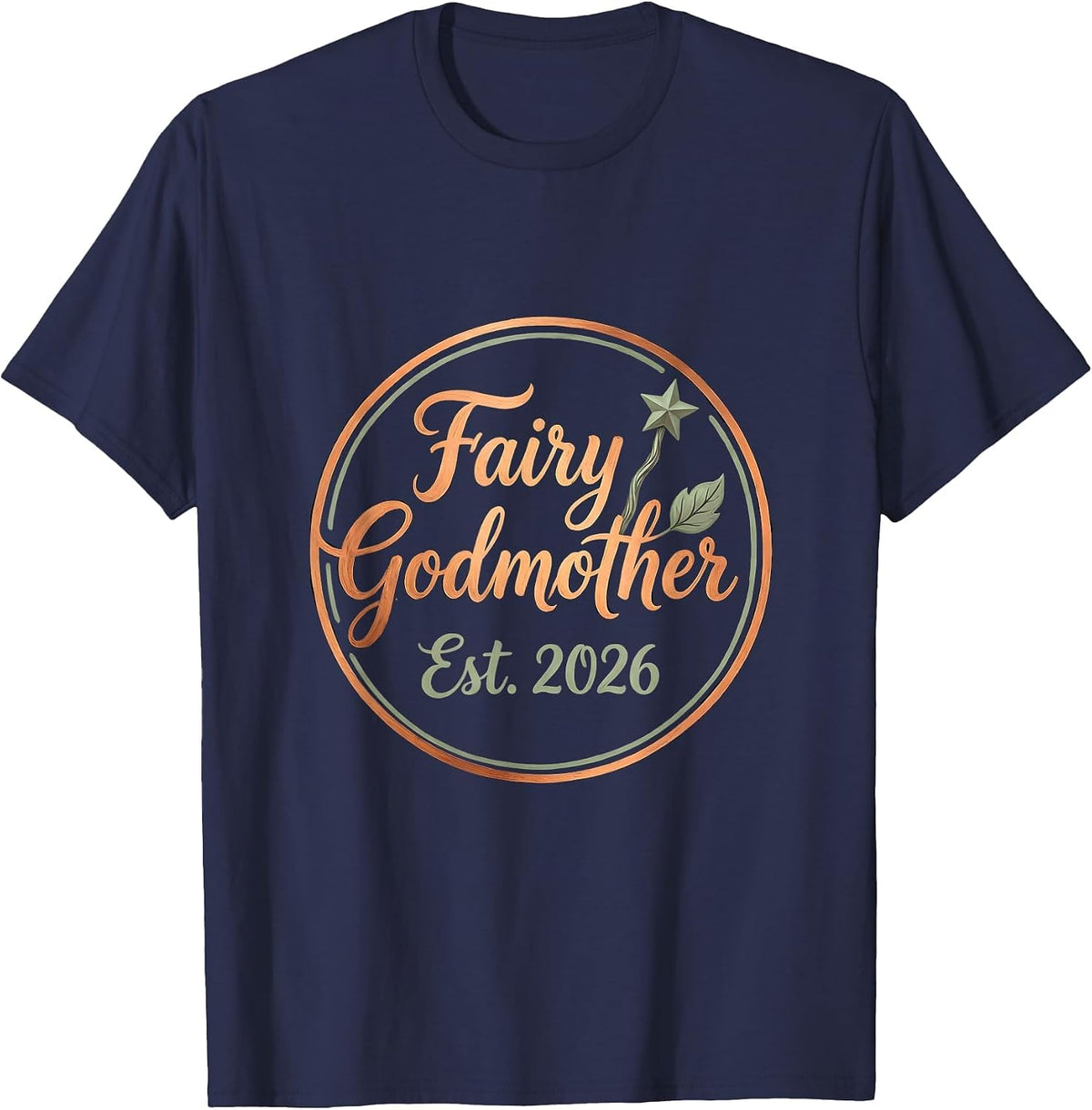 Fairy Godmother Est. 2026 Boho Typography Grandma Gift T-Shirt - Navy Blue