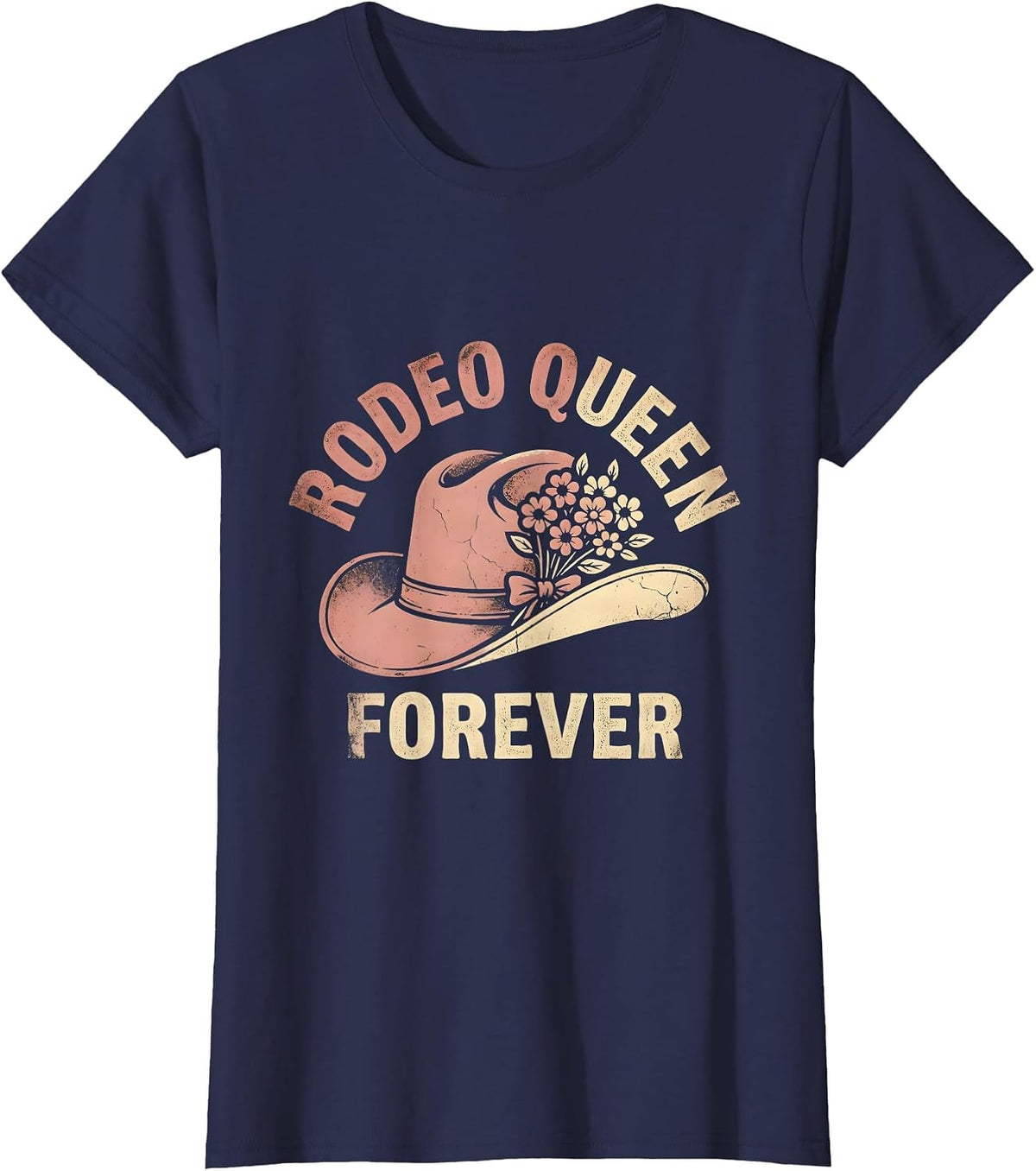 Women's Rodeo Queen Forever Western Cowgirl Design T-Shirt - Navy Blue