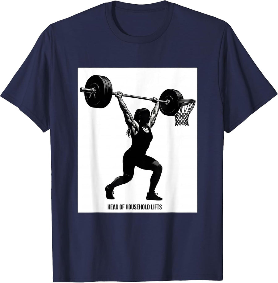Head Of Household Lifts Gym Humor Empowerment Women Muscle T-Shirt - Navy Blue