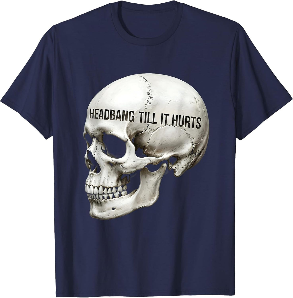 Headbang Till It Hurts Metal Music Design T-Shirt - Navy Blue