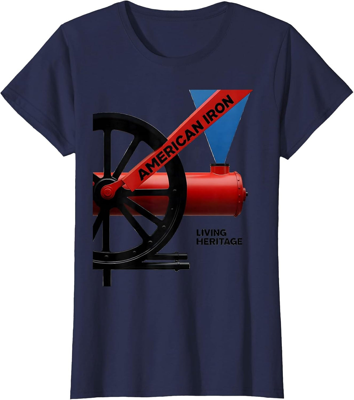 Women's American Iron Living Heritage Bauhaus Modernist Train T-Shirt - Navy Blue