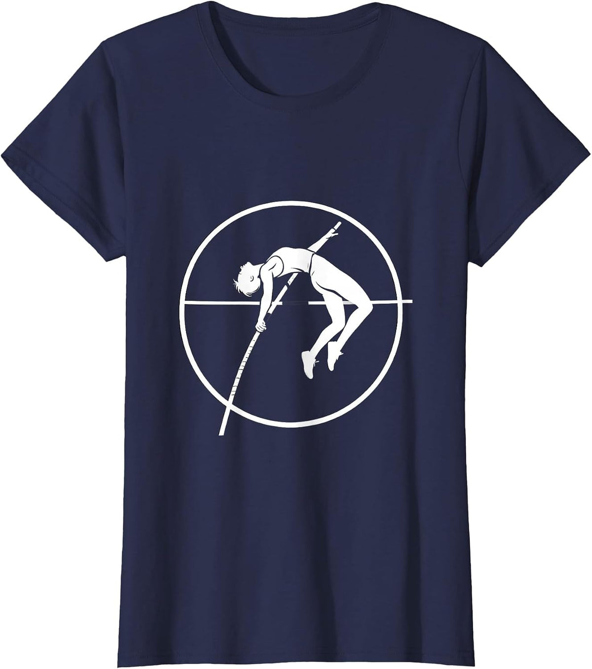 Women's Pole Vaulter Arching Over Bar Athletic Graphic T-Shirt - Navy Blue