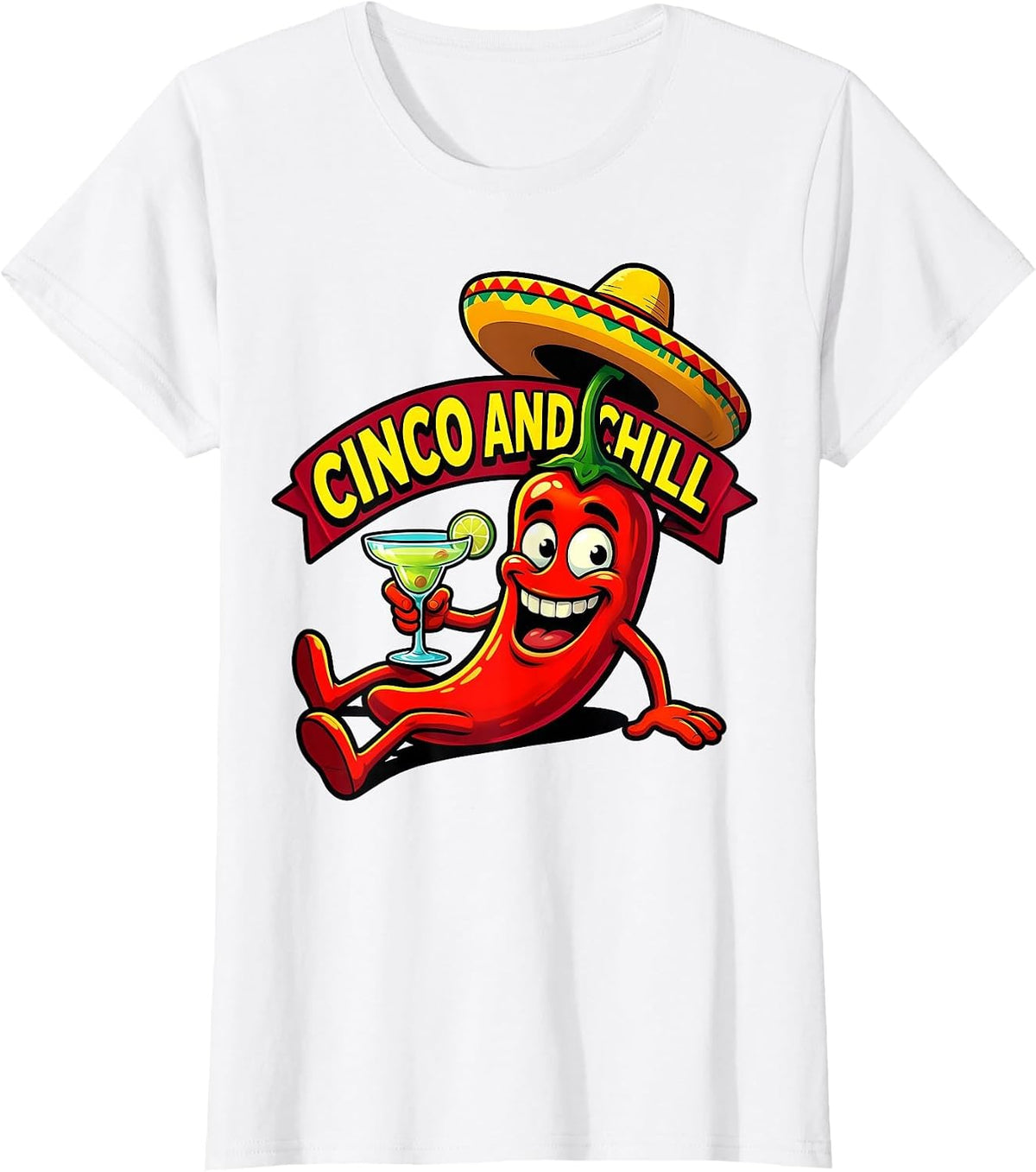 Cinco and Chill Cinco de Mayo Fiesta Design T-Shirt - White