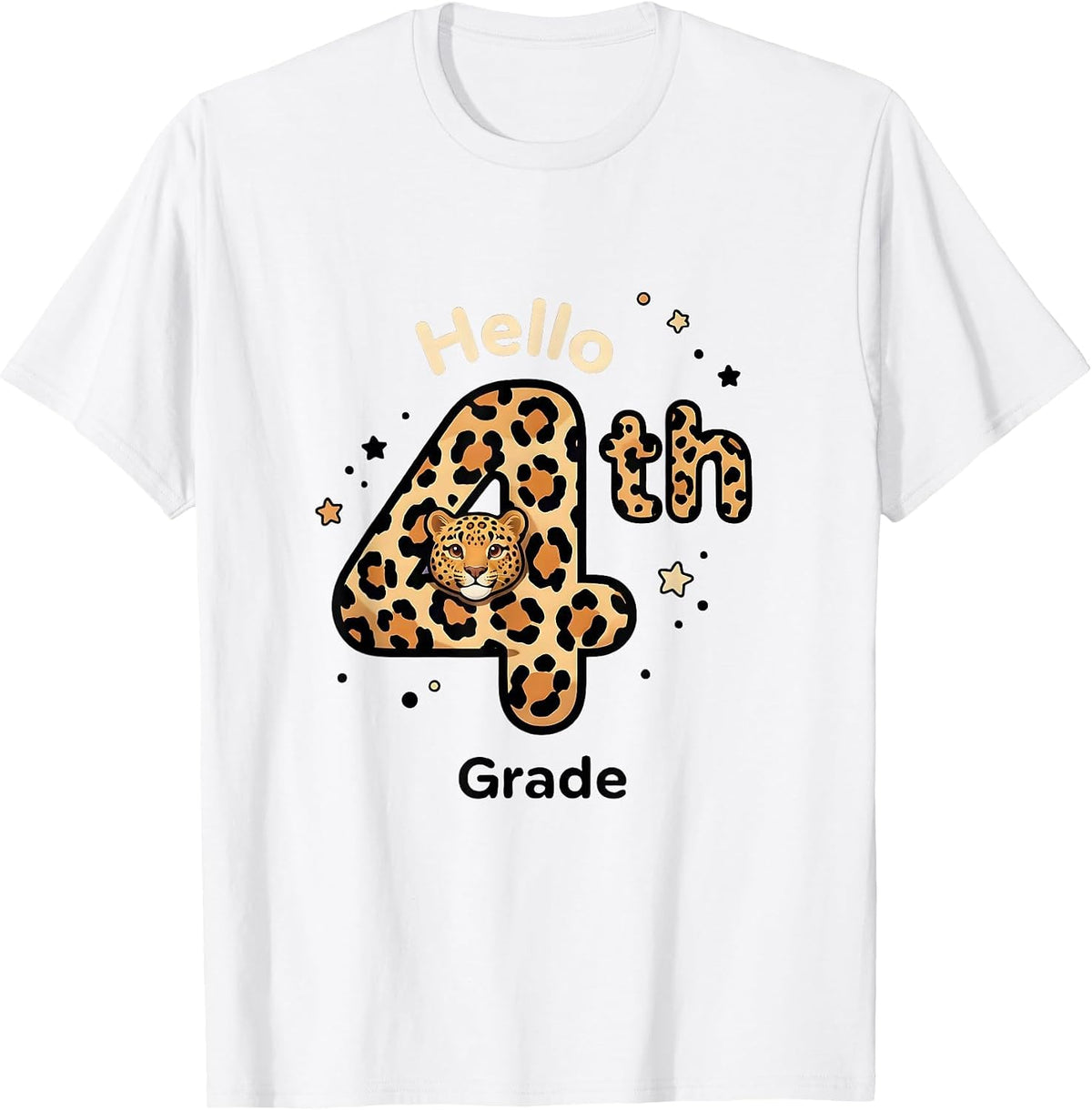 Men's Hello 4th Grade Cute Kawaii Leopard Teacher Student Back T-Shirt - White