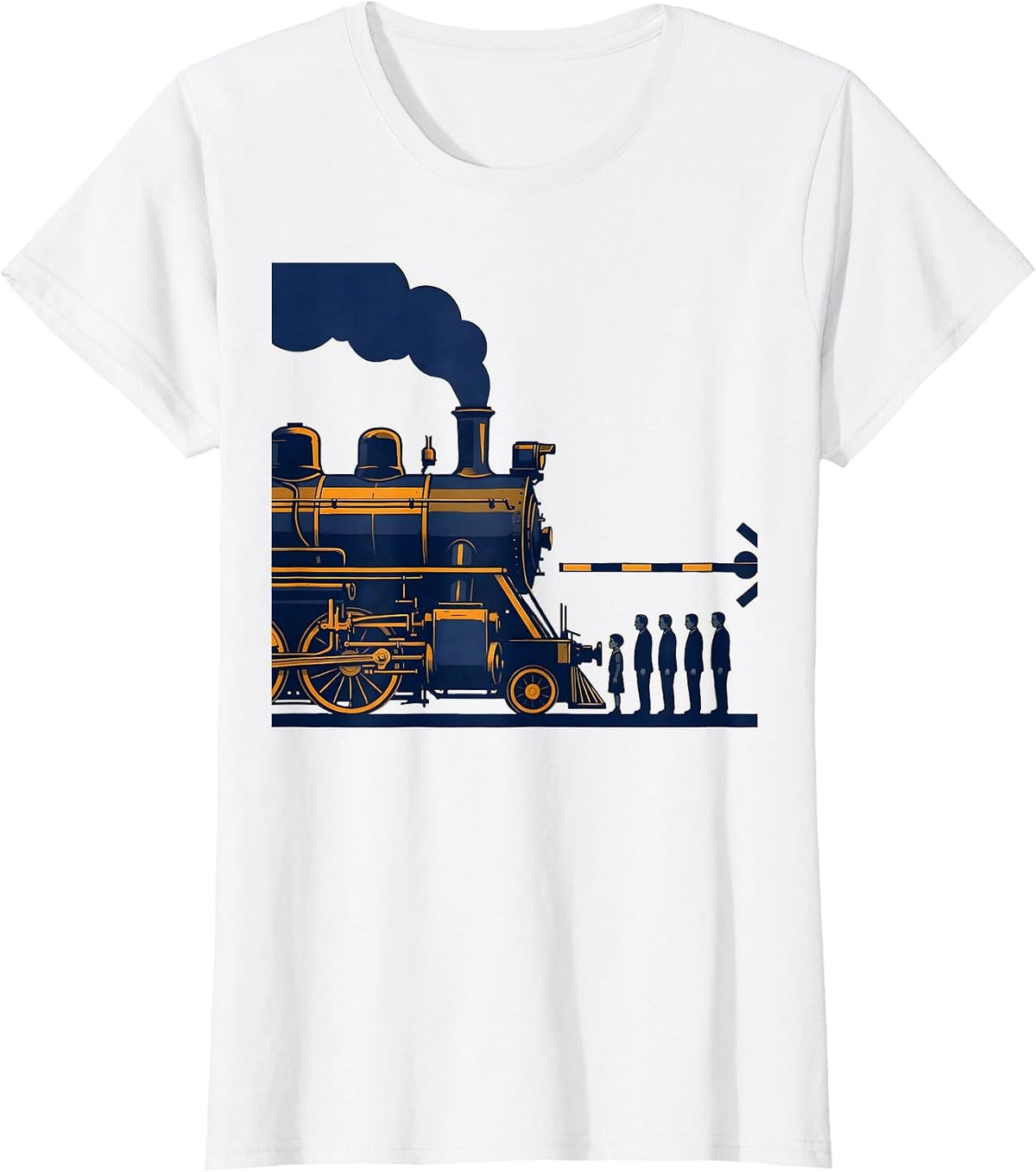 Oversized Locomotive Family Portrait Train Enthusiast Humor T-Shirt - White