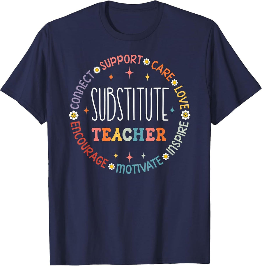 Teach Subbing Subteacher Back to School Substitute Teacher T-Shirt - Navy Blue
