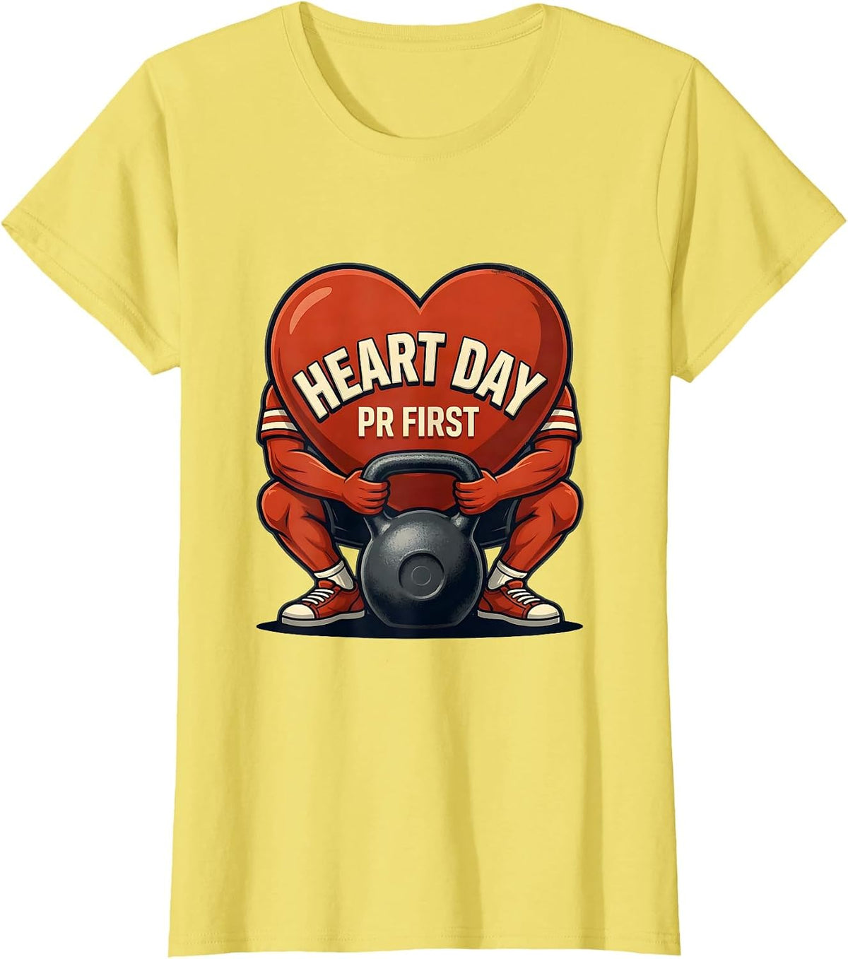 Heart Day PR First Funny Gym Weightlifting Valentine Gift T-Shirt - Lemon Yellow