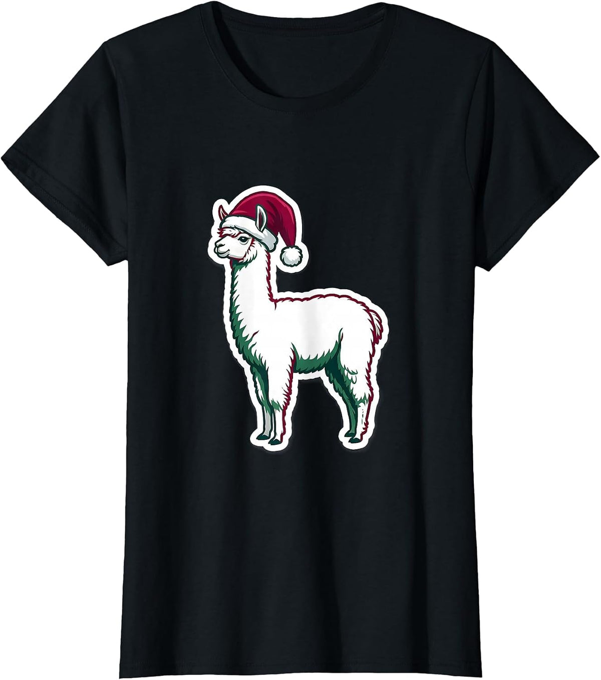 Women's Compact Llama Sticker Christmas Novelty Gift T-Shirt - Black