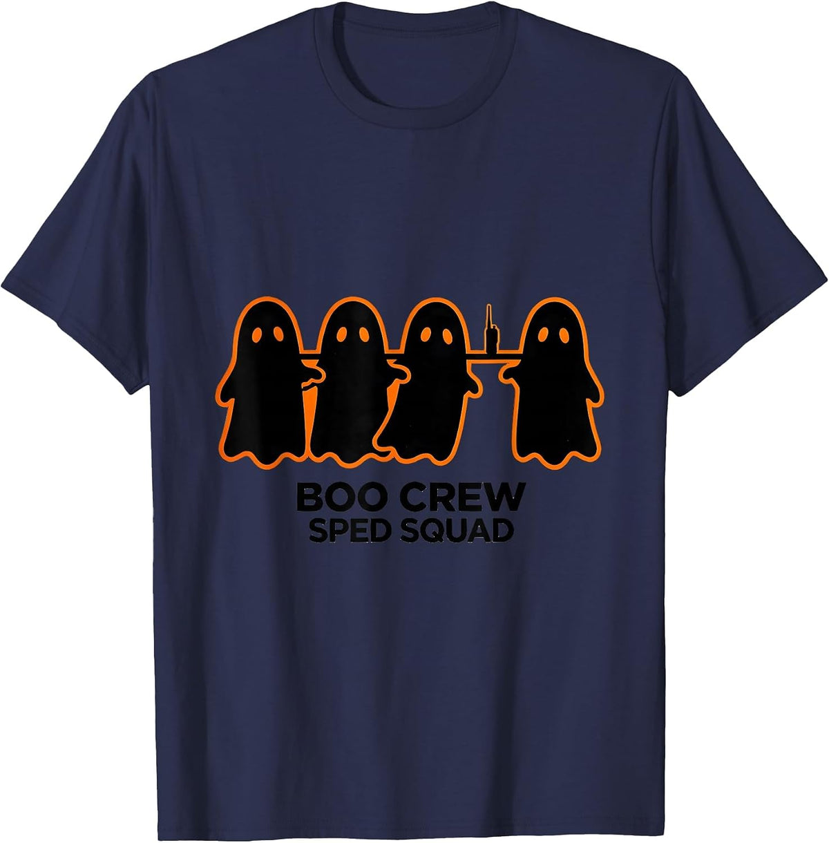 Men's Boo Crew SPED Squad Stencil Ghost Paraprofessional Halloween T-Shirt - Navy Blue