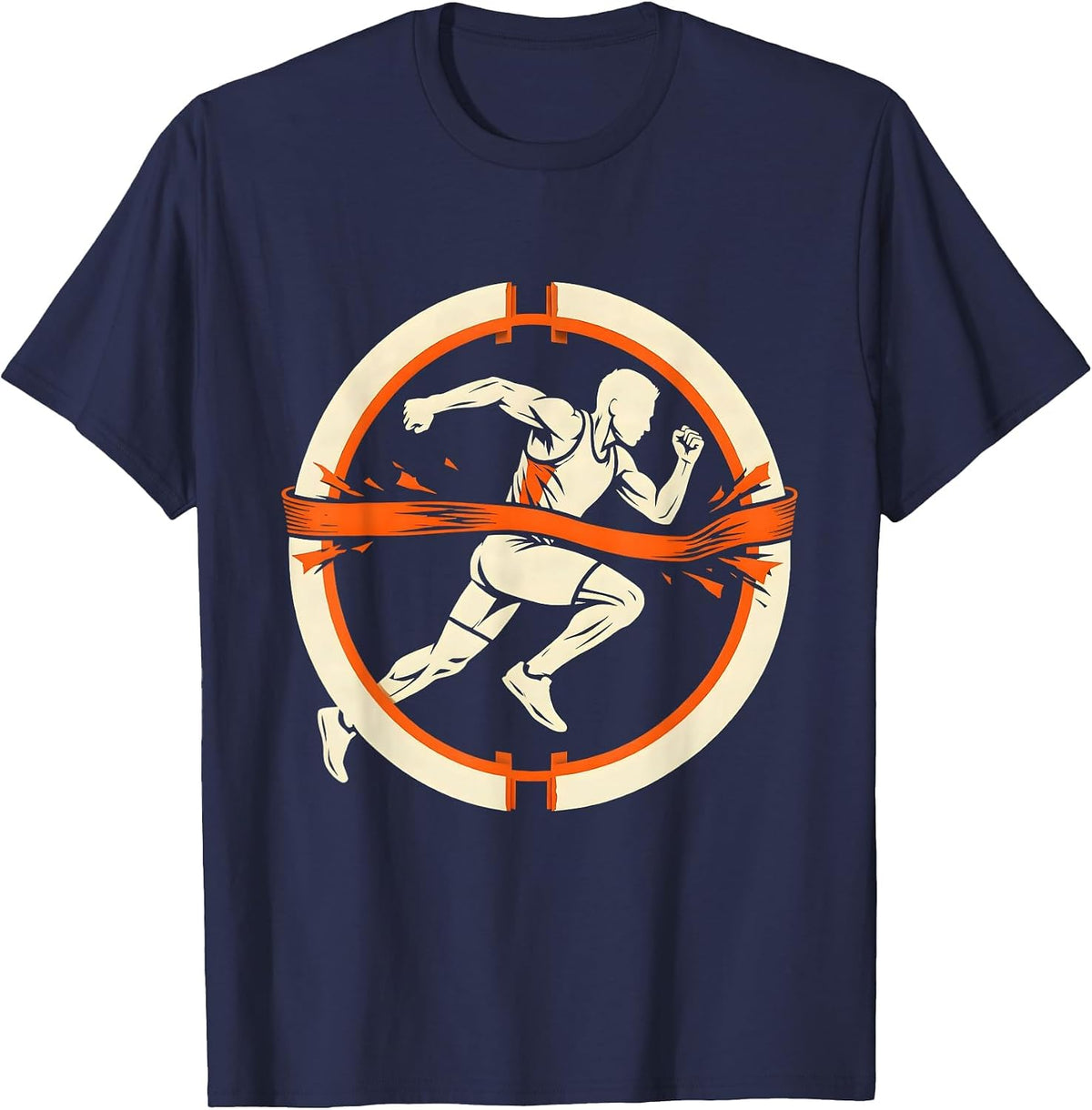 Men's Athlete Bursting Through Finish Line Graphic T-Shirt - Navy Blue
