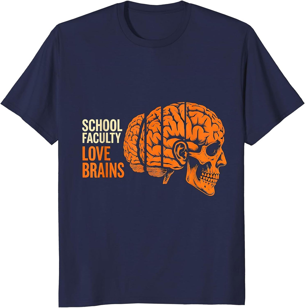 Men's School Faculty Love Brains Funny Zombie Teacher Halloween T-Shirt - Navy Blue