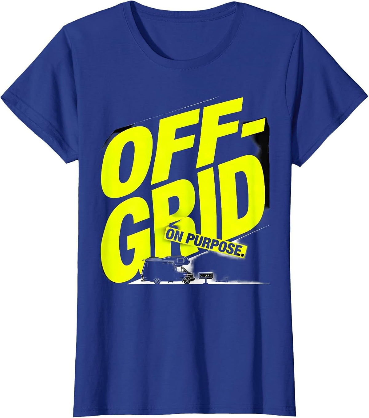 Women's Off-Grid On Purpose Retro Van Life Nomad Travel Pride T-Shirt - Royal Blue