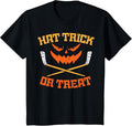 Hat Trick Or Treat Ice Hockey Halloween Boy Men Player Coach T-Shirt - Black