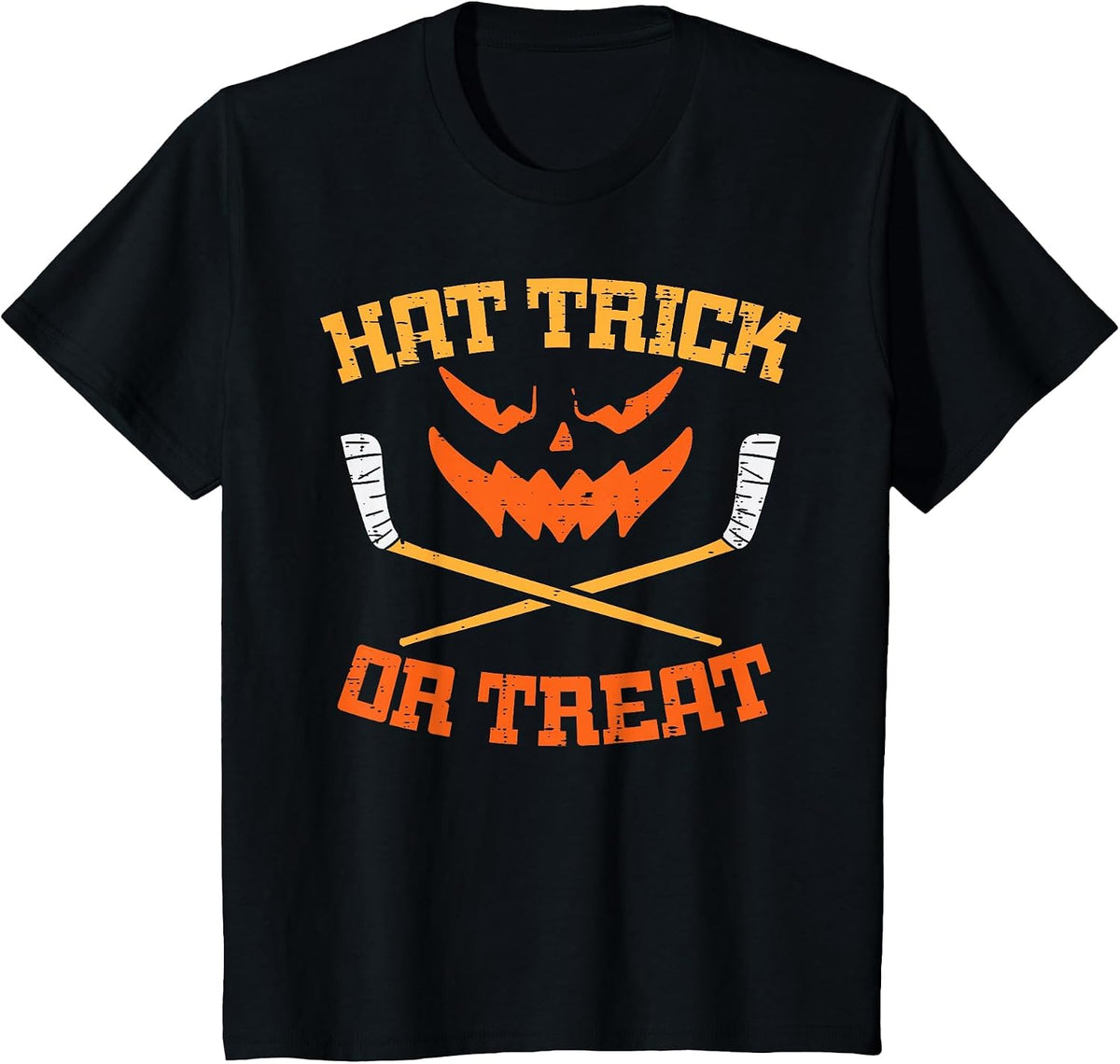Hat Trick Or Treat Ice Hockey Halloween Boy Men Player Coach T-Shirt - Black