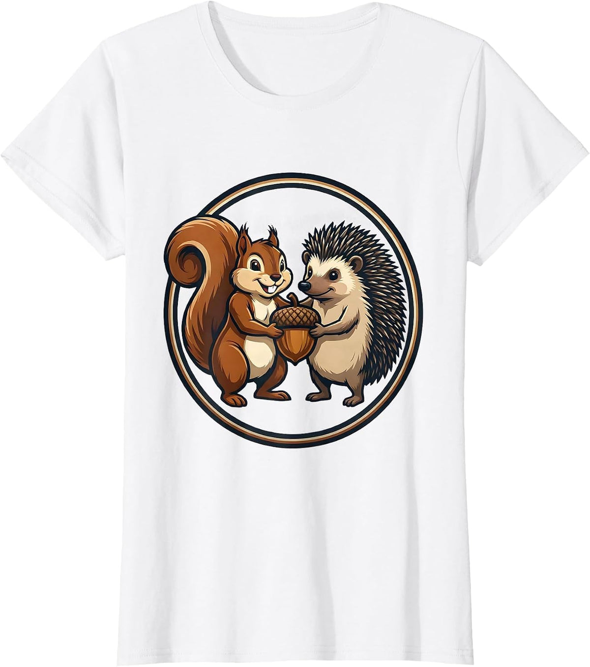 Women's Squirrel And Hedgehog Mascot Friends Novelty Animal Humor T-Shirt - White