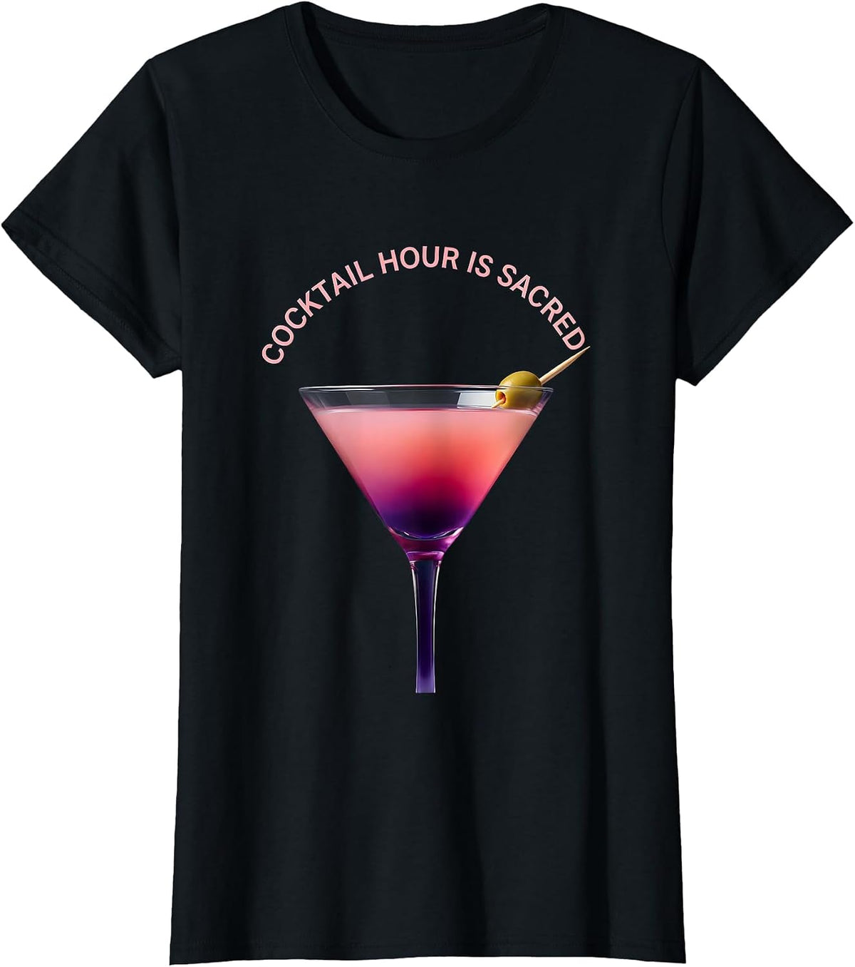 Cocktail Hour Is Sacred Martini Design T-Shirt - Black