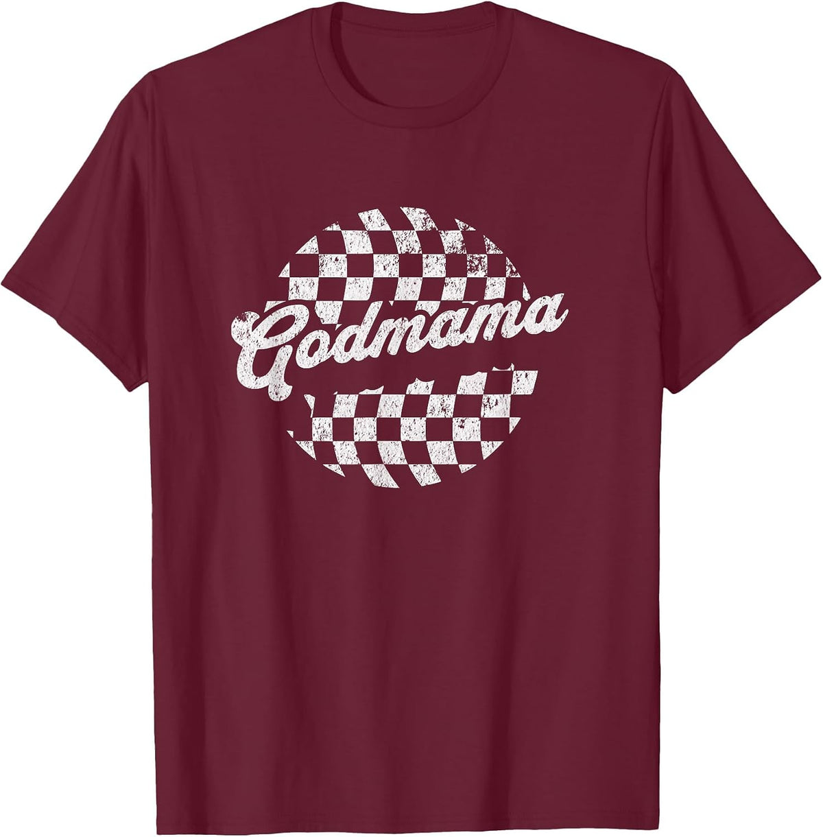 Retro Checkered Cool Godmother T-Shirt - Burgundy