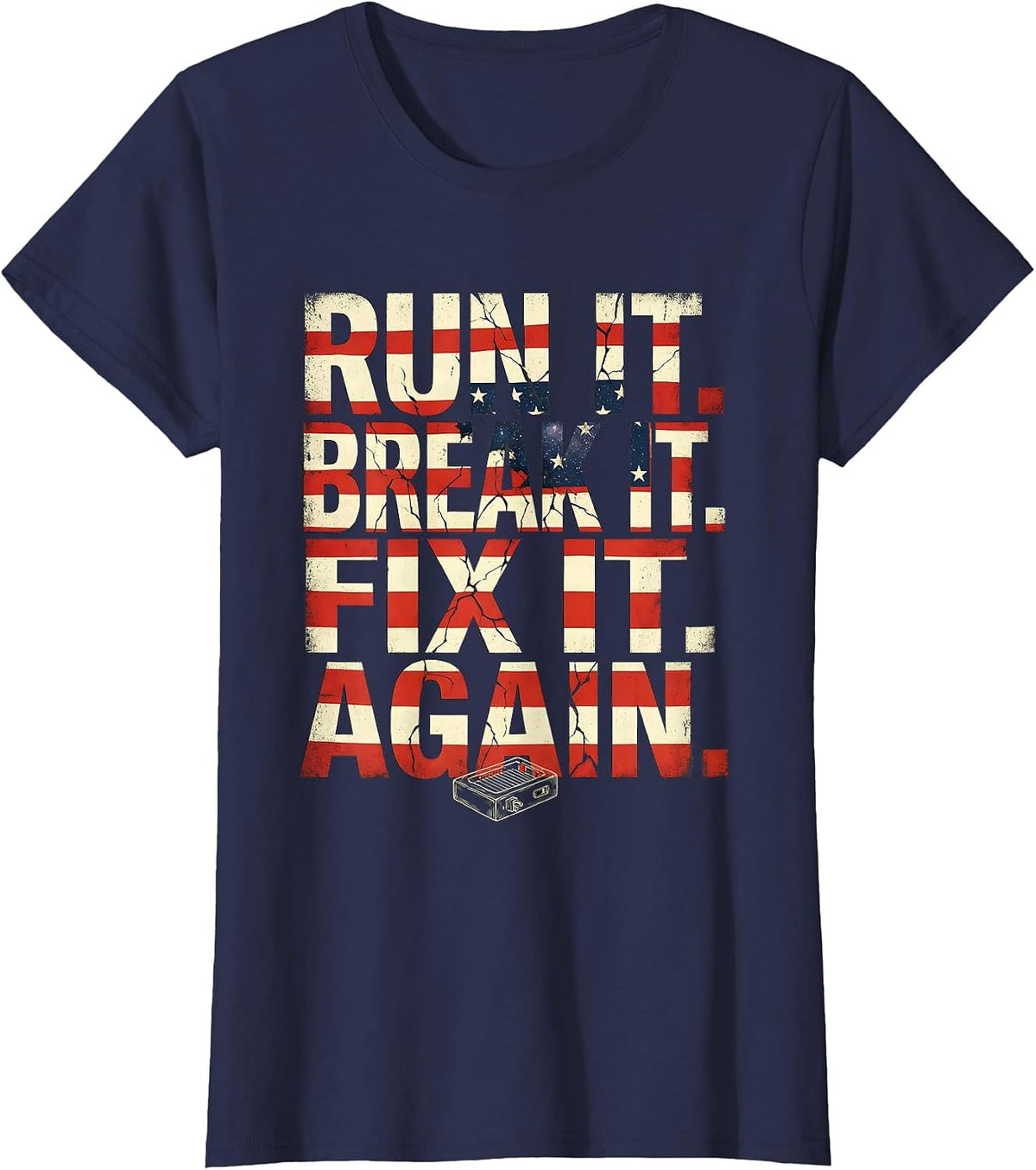 Women's Run It Break It Fix It Again RC Racing American Flag T-Shirt - Navy Blue