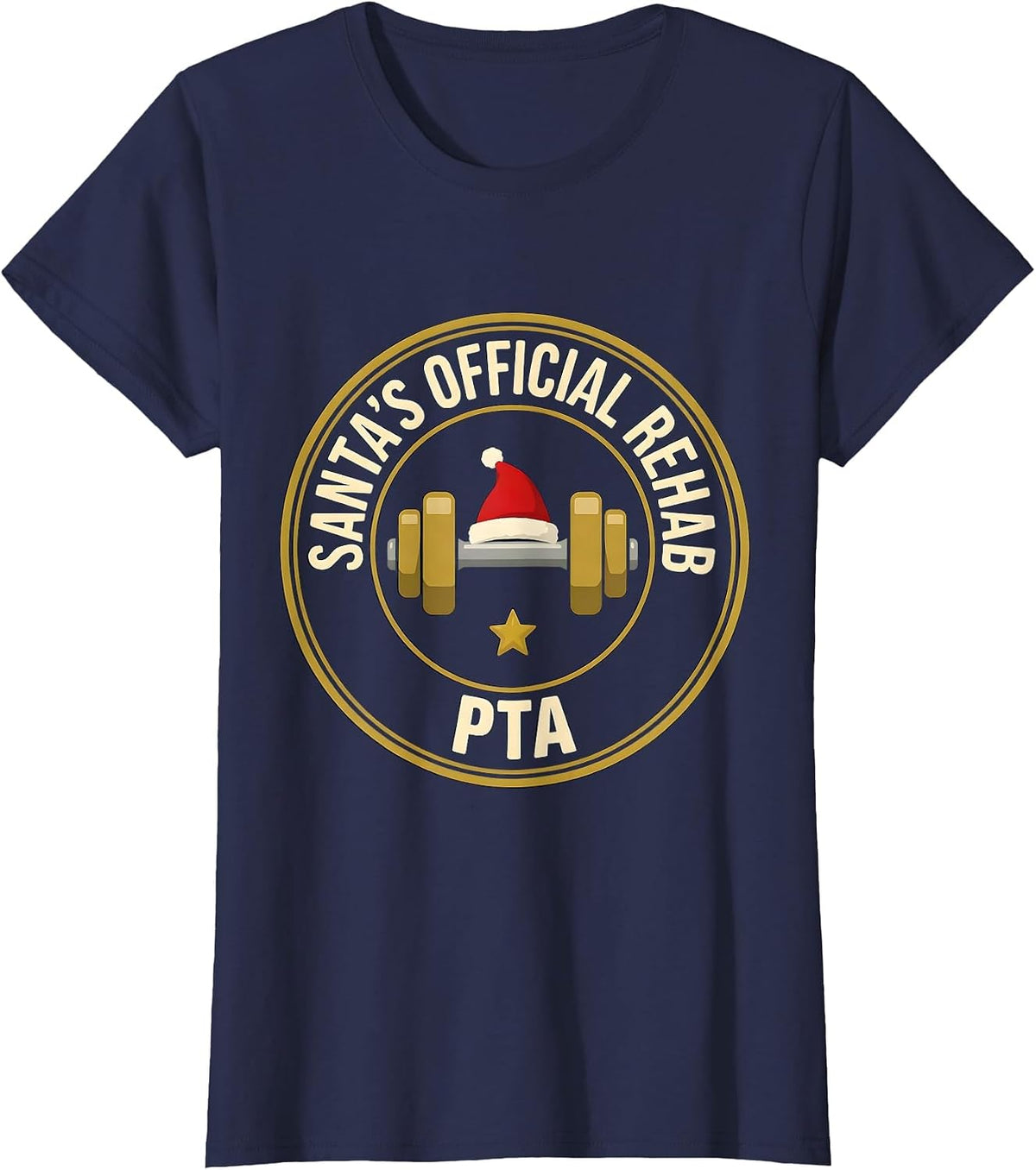 Women's Santa's Official Rehab PTA Funny Physical Therapy Christmas T-Shirt - Navy Blue