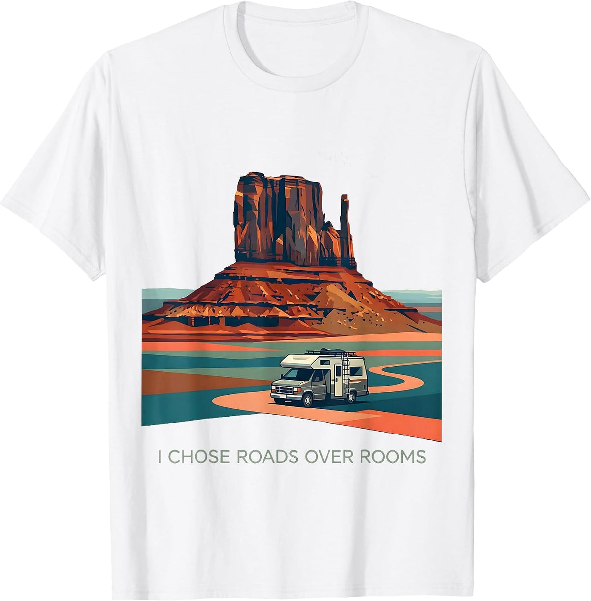 Men's I Chose Roads Over Rooms Van Life Nomad Road Trip T-Shirt - White