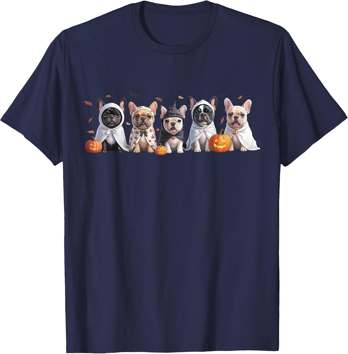 Cute French Bulldog Halloween Costume Frenchie Dog Ghost T-Shirt - Navy Blue