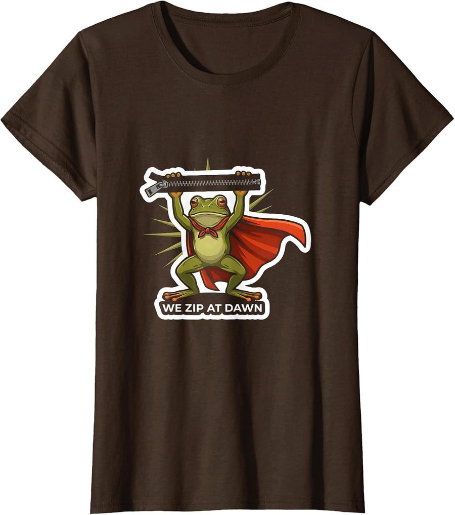 Women's We Zip At Dawn Funny Teacher Frog Back To School Gift T-Shirt - Brown