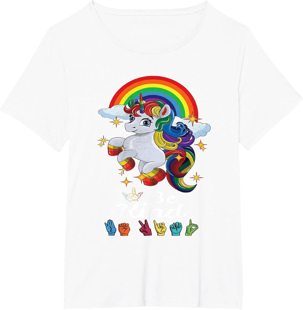 Be Kind Love ASL Teacher American Sign Language Girl Unicorn T-Shirt - White