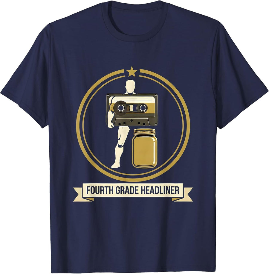 Fourth Grade Headliner Retro Jam Back To School Teacher T-Shirt - Navy Blue