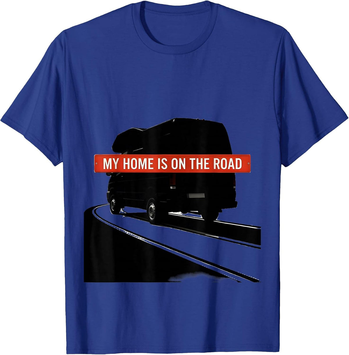 Men's My Home Is On The Road Retro Van Life Camper Traveler T-Shirt - Royal Blue