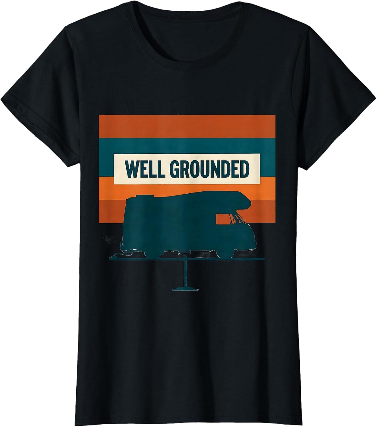 Women's Well Grounded Vintage Van Life Nomads Retro Camper Van T-Shirt - Black