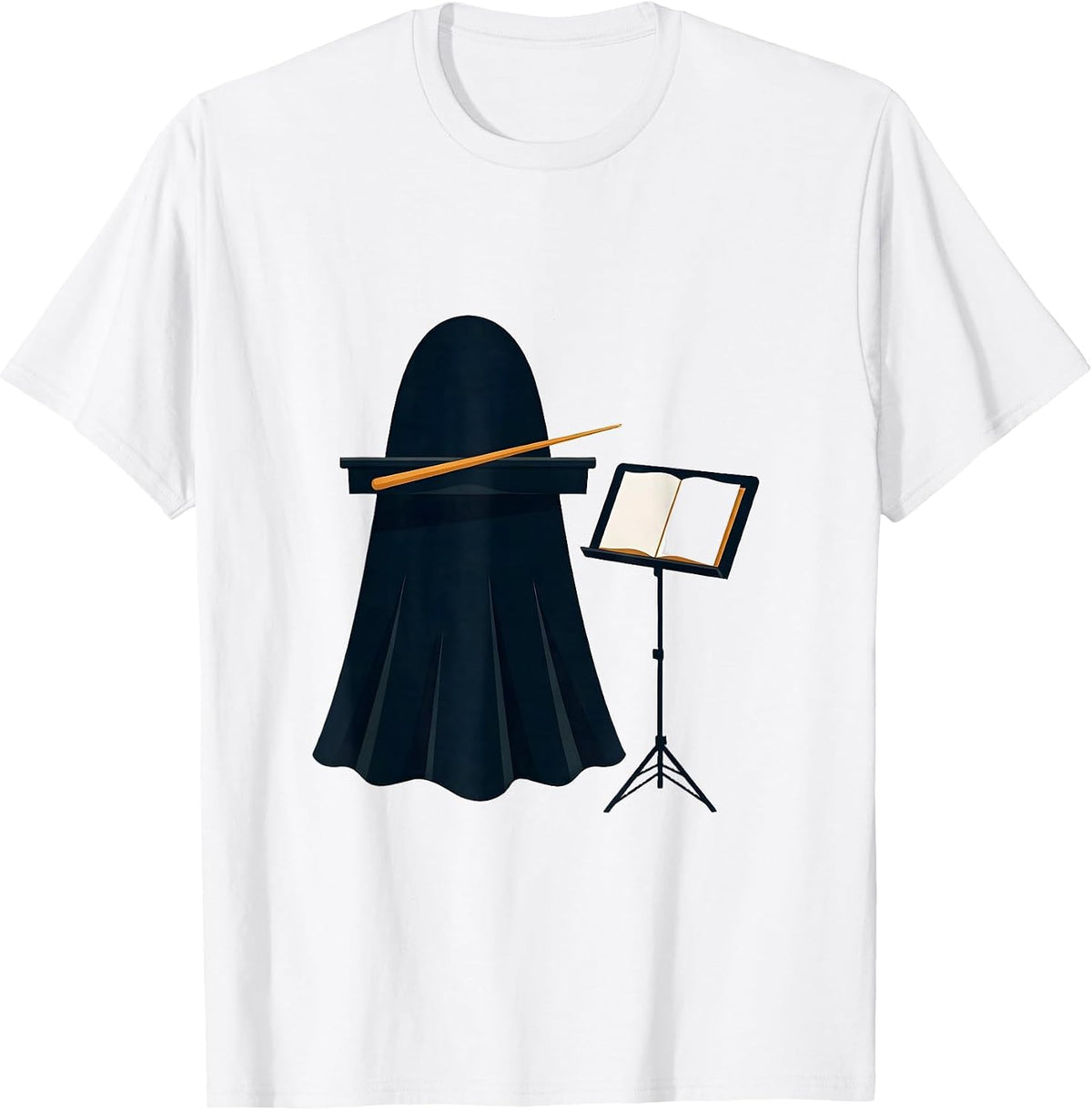 Men's Ghost Conductor Platform Editorial Halloween Music Teacher T-Shirt - White