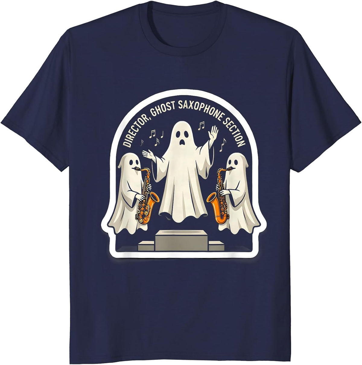 Director Ghost Saxophone Section Funny Music Teacher T-Shirt - Navy Blue