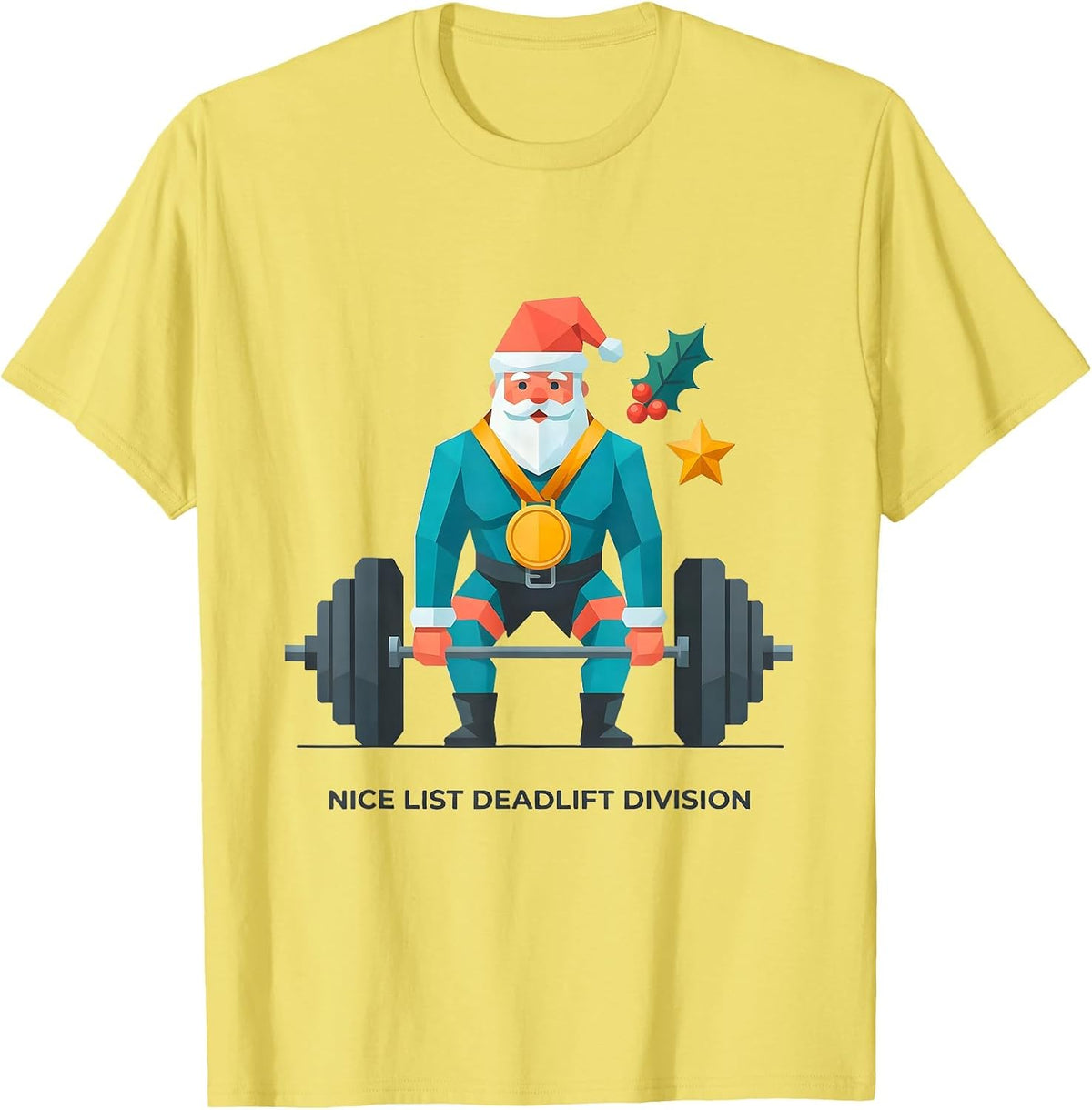 Men's Nice List Deadlift Division Funny Gym Workout Christmas T-Shirt - Lemon Yellow