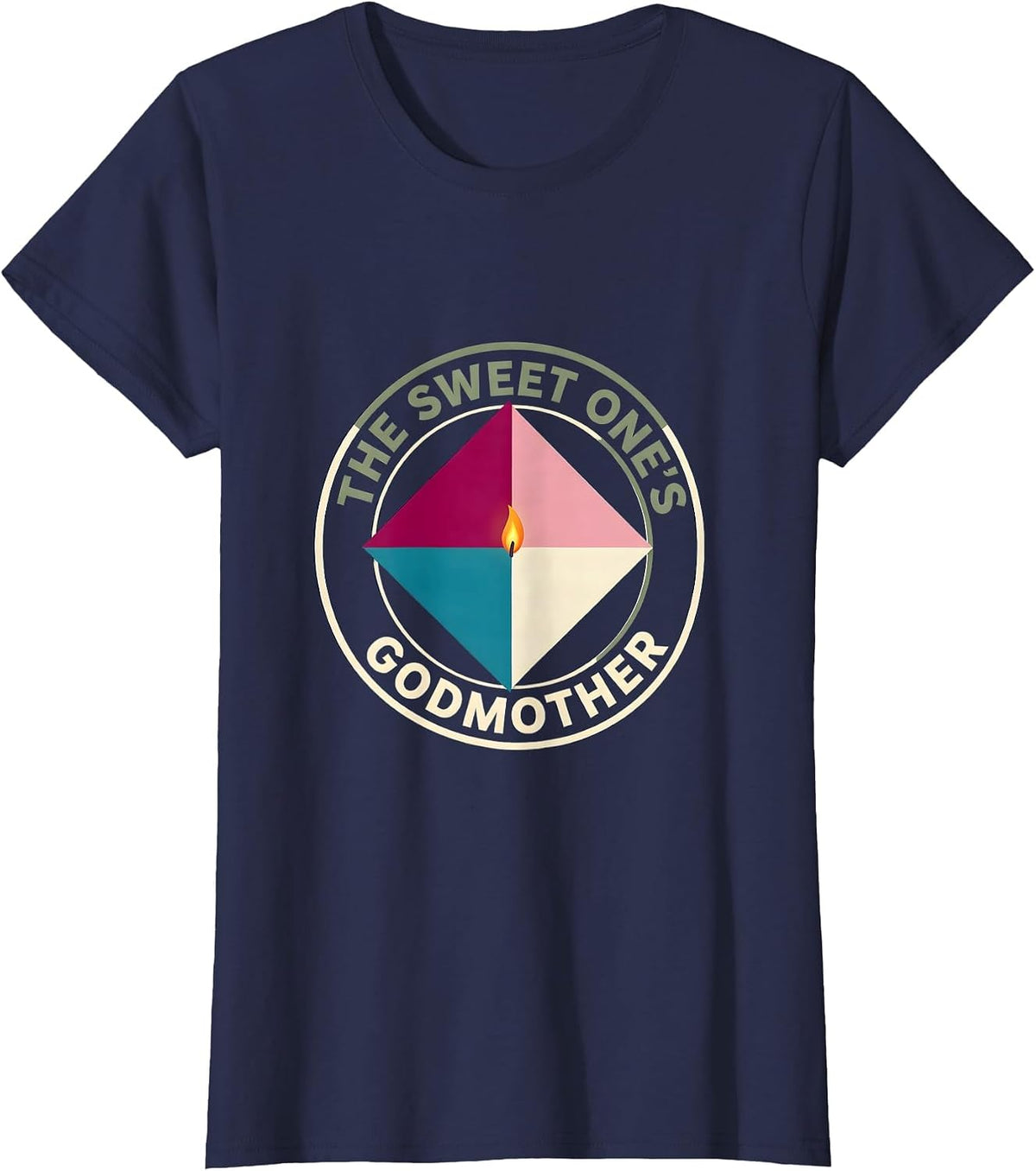 Women's The Sweet One's Godmother Quilt Block Patchwork Family T-Shirt - Navy Blue