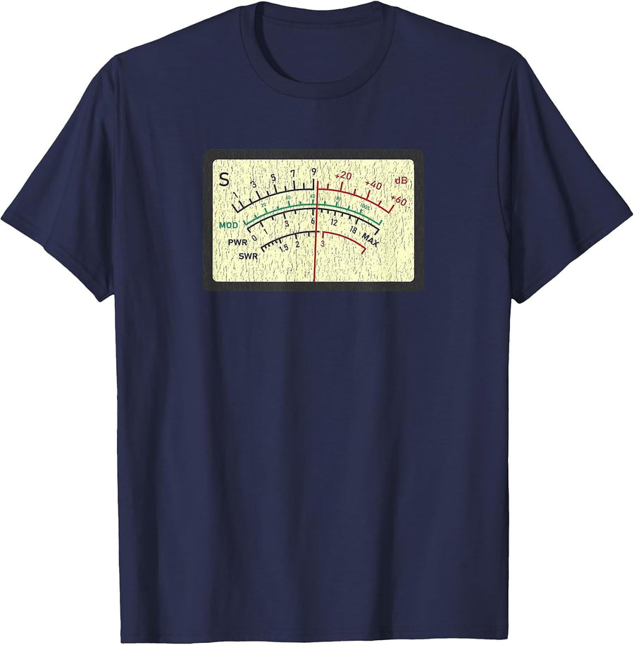 SWR Meter Amateur Ham Radio Novelty Distressed Design T-Shirt - Navy Blue