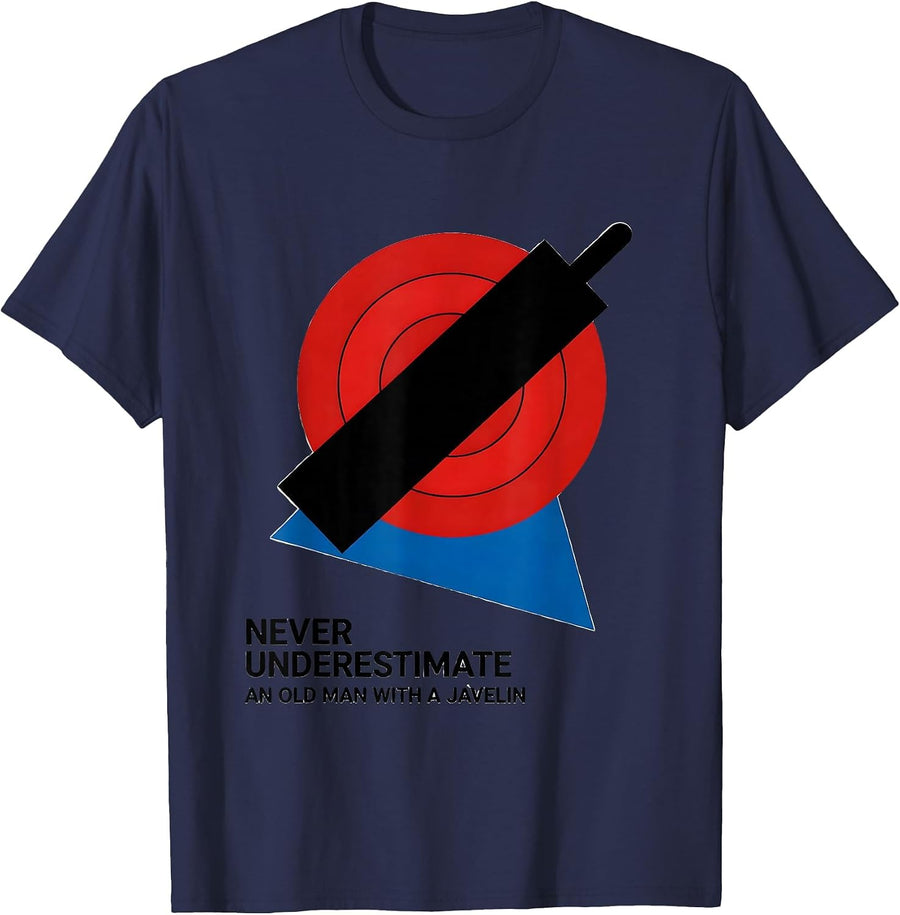 Never Underestimate An Old Man With A Javelin Hobby Humor T-Shirt - Navy Blue